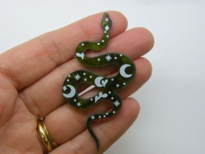 4 Snake pendants moon stars pattern  green white acrylic A402