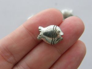 12 Fish spacer beads antique silver tone FF489